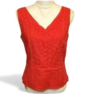 Ann Taylor Vintage Red Sleeveless Eyelete Tank Side Zip V-neck Women’s Size 10